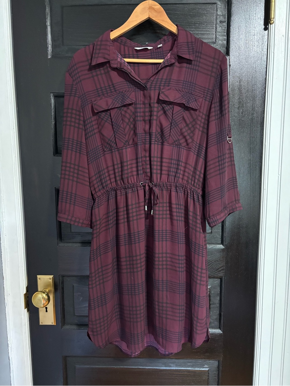 Reitmans Burgundy Plaid Midi Shirt Dress